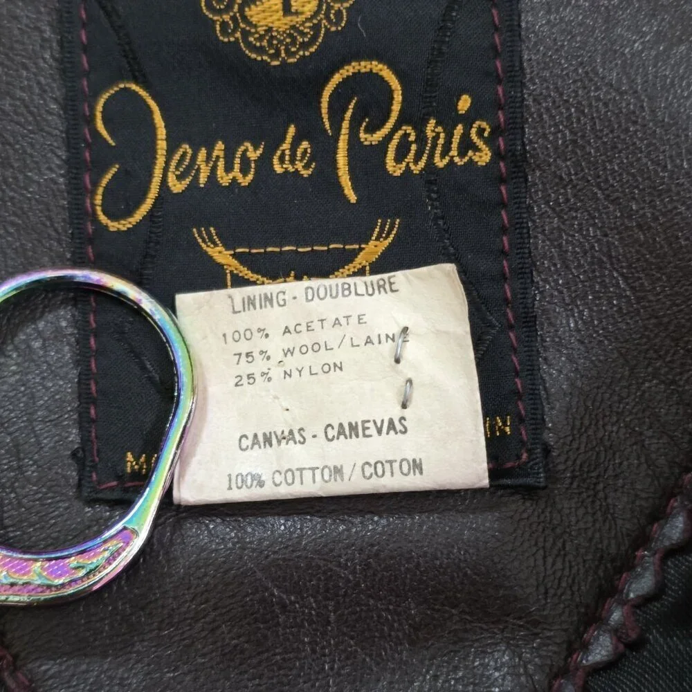 VTG Jeno De Paris Leather Coat Mens 40 Brown Mid Length LS Lined  Buttons FLAW